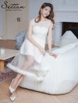 画像6: [送料無料][SETTAN]ホワイト・ワインレッド・ファー付き・シアー・チュールレース・ボートネック・ノースリーブ・Aライン・フレア・ミディアムドレス・ワンピース[即日発送][大きいサイズあり] (6)