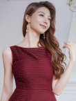 画像10: [送料無料][SETTAN]ホワイト・ワインレッド・ファー付き・シアー・チュールレース・ボートネック・ノースリーブ・Aライン・フレア・ミディアムドレス・ワンピース[即日発送][大きいサイズあり] (10)