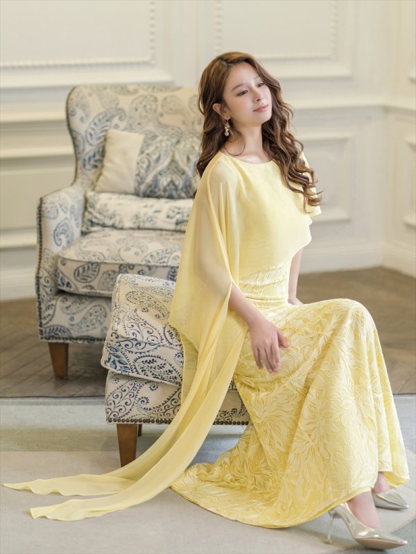 画像12: [送料無料][SETTAN]ホワイト・イエロー・ワインレッド・総レース・ケープ風・タイト・ロングドレス[即日発送][大きいサイズあり] (12)