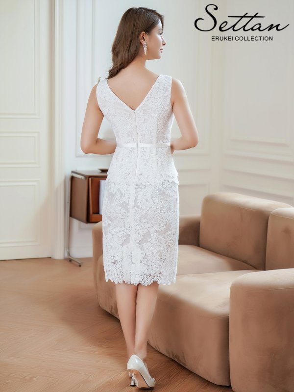画像3: [送料無料][SETTAN]ホワイト・ノースリーブ・総レース・リボン・タイト・ミディアムドレス・ワンピース[即日発送][大きいサイズあり] (3)