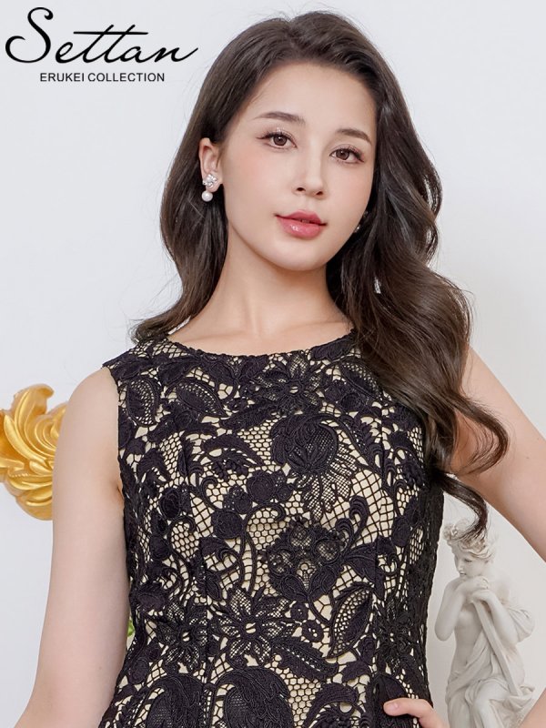 画像10: [送料無料][SETTAN]ホワイト・ブラック・ベージュ・レッド・ケミカルレース・総レース・ノースリーブ・Aライン・フレア・ミニドレス・ワンピース[即日発送][大きいサイズあり] (10)