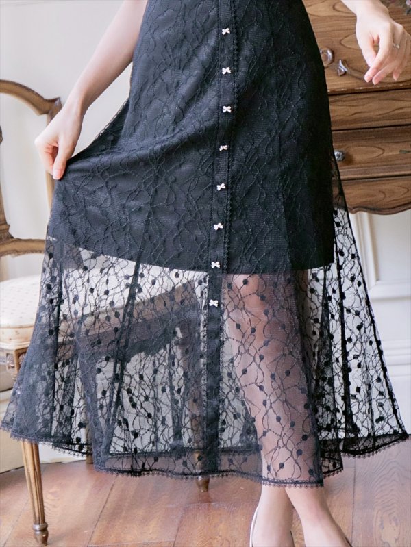 画像12: [送料無料][SETTAN]ホワイト・ブラック・総レース・リボンビジュー・オフショルダー・キャミソール・Aライン・ミディアムドレス・ワンピース[即日発送][大きいサイズあり] (12)