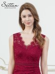 画像4: [送料無料][SETTAN]レッド・ホワイト・総レース・スパンコール・シアー・ギャザー・Vネック・ノースリーブ・ハイウエスト・タイト・マーメイド・ロングドレス[即日発送][大きいサイズあり] (4)