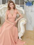 画像6: [送料無料][SETTAN]オレンジ・ブラック・ベージュ×プリント・ヴィヴィッドピンク・ライトピンク・ホワイト・プリント・Vネック・ノースリーブ・シンプル・サテン・上品・肩リボン・切替・Aライン・ロングドレス[即日発送][大きいサイズあり] (6)