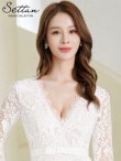画像10: [送料無料][SETTAN]ブラック・ホワイト・総レース・Vネック・七分袖・花柄・リボン・タイト・マーメイド・ロングドレス[即日発送][大きいサイズあり] (10)