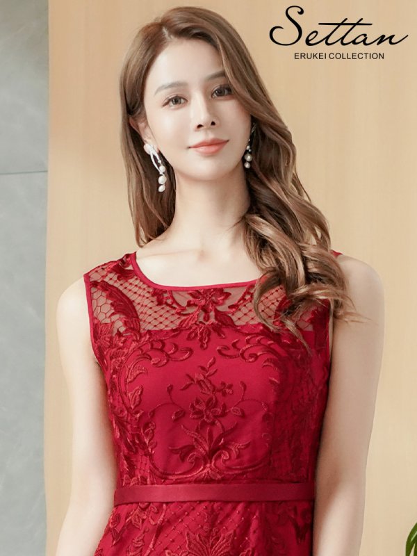 画像4: [送料無料][SETTAN]レッド・ブラック・レース・シアー・スカラップ・ノースリーブ・Aライン・ミディアムドレス・ワンピース[即日発送][大きいサイズあり] (4)