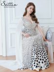 画像6: [送料無料][SETTAN]ベージュ×ブラック・ドットグラデーション・ランダムドット・マントスリーブ・ハイウエスト・Aライン・ロングドレス[即日発送][大きいサイズあり] (6)