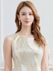 画像10: [送料無料][SETTAN]ゴールド×ピンク・ゴールド×ブルー・アイボリー・金糸・柄物・オーガンジー・ボートネック・ノースリーブ・Aライン・フレア・ロングドレス[即日発送][大きいサイズあり] (10)