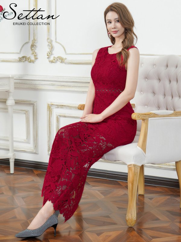 画像6: [送料無料][SETTAN]レッド・ホワイト・総レース・ハイウエスト・シアー・インナーミニ・タイト・ストレートライン・ロングドレス[即日発送][大きいサイズあり] (6)