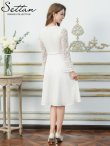 画像9: [送料無料][SETTAN]ワインレッド・ホワイト・ワンカラー・レース・サテン・Vネック・長袖・ベルスリーブ・ミディアムドレス・ワンピース[即日発送][大きいサイズあり] (9)