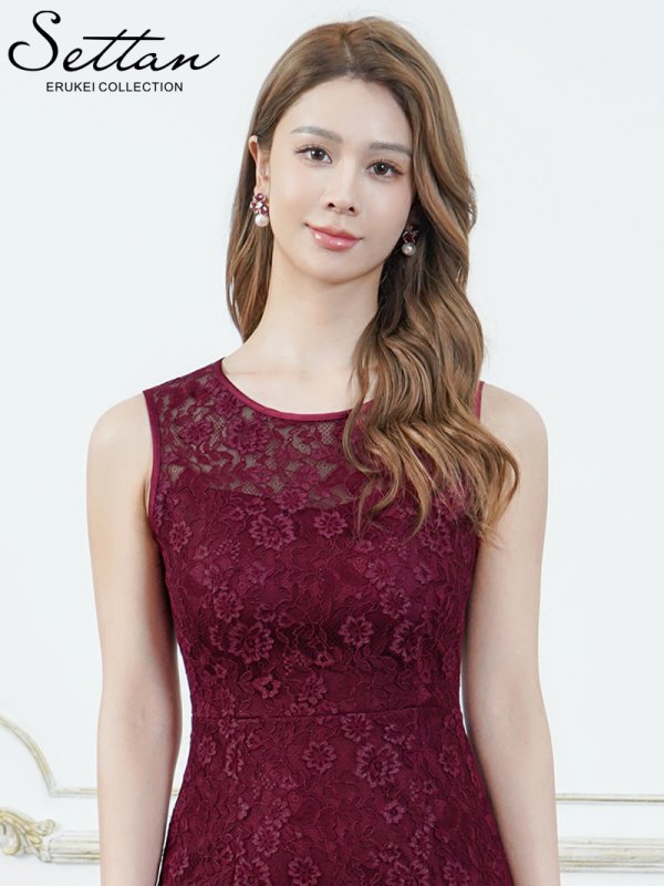 画像4: [送料無料][SETTAN]ワインレッド・総レース・シアー・ノースリーブ・エレガント・スリット・変形ヘム・フィッシュテール・タイト・マーメイド・ロングドレス[即日発送][大きいサイズあり] (4)