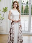 画像6: [送料無料][SETTAN]ホワイト×ブラウン・ノースリーブ・バイカラー・花柄・切替・ハイウエスト・フレア・Aライン・ロングドレス[即日発送][大きいサイズあり] (6)