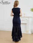 画像3: [送料無料][SETTAN]ネイビー・ピンク・総レース・シンプル・Vネック・ヘムライン・マーメイド・ミディアムドレス・ワンピース[即日発送][大きいサイズあり] (3)