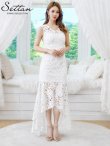 画像13: [送料無料][SETTAN]ネイビー・ピンク・ホワイト・ケミカルレース・総レース・Vネック・タイト・フィッシュテール・マーメイド・ミディアムドレス・ワンピース[即日発送][大きいサイズあり] (13)
