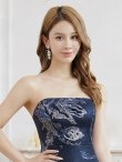 画像10: [送料無料][SETTAN]レッド×ゴールド・ネイビー×シルバー・ホワイト×シルバー・ベージュ×ゴールド・ベア・ジャガード・金糸・花柄・Aライン・スピンドル・ロングドレス[即日発送][大きいサイズあり] (10)