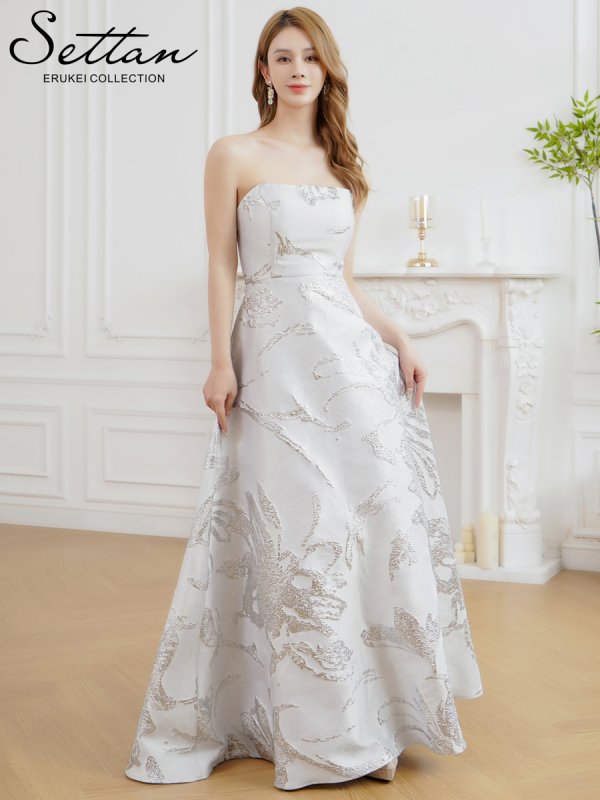 画像8: [送料無料][SETTAN]ベージュ×ゴールド・ホワイト×シルバー・レッド×ゴールド・ネイビー×シルバー・ベア・ジャガード・花柄・Aライン・スピンドル・ロングドレス[即日発送][大きいサイズあり] (8)