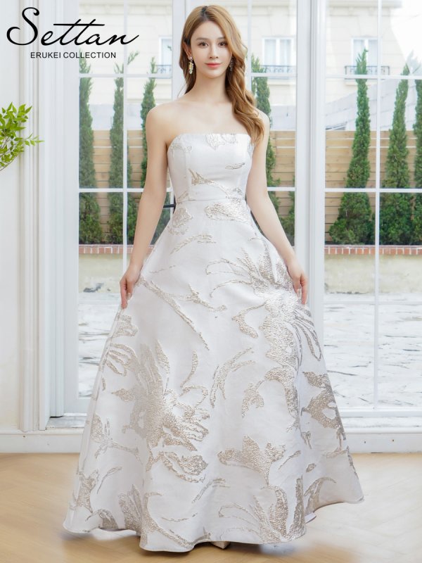 画像11: [送料無料][SETTAN]ベージュ×ゴールド・ホワイト×シルバー・レッド×ゴールド・ネイビー×シルバー・ベア・ジャガード・花柄・Aライン・スピンドル・ロングドレス[即日発送][大きいサイズあり] (11)