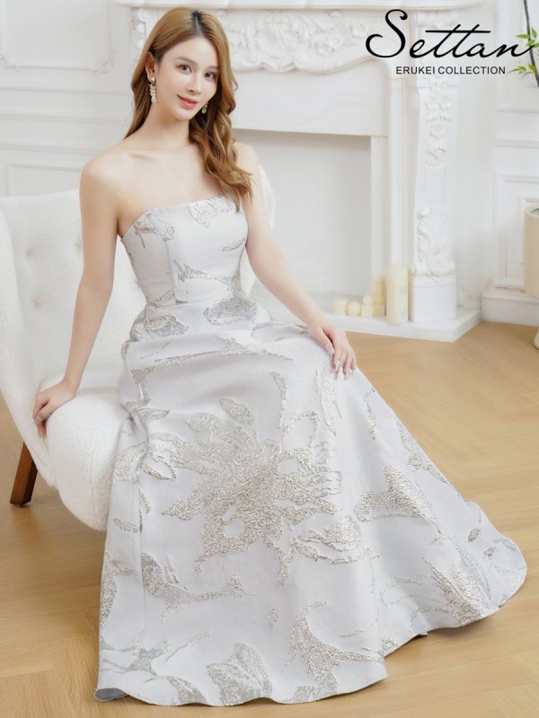 画像12: [送料無料][SETTAN]ベージュ×ゴールド・ホワイト×シルバー・レッド×ゴールド・ネイビー×シルバー・ベア・ジャガード・花柄・Aライン・スピンドル・ロングドレス[即日発送][大きいサイズあり] (12)