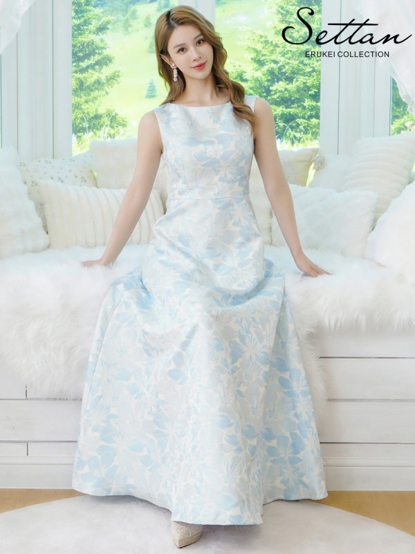 画像12: [送料無料][SETTAN]ピンク×シルバー・ブルー・ネイビー・ピンク×ゴールド・花柄・ラメ・ノースリーブ・フレア・Aライン・ロングドレス[即日発送][大きいサイズあり] (12)