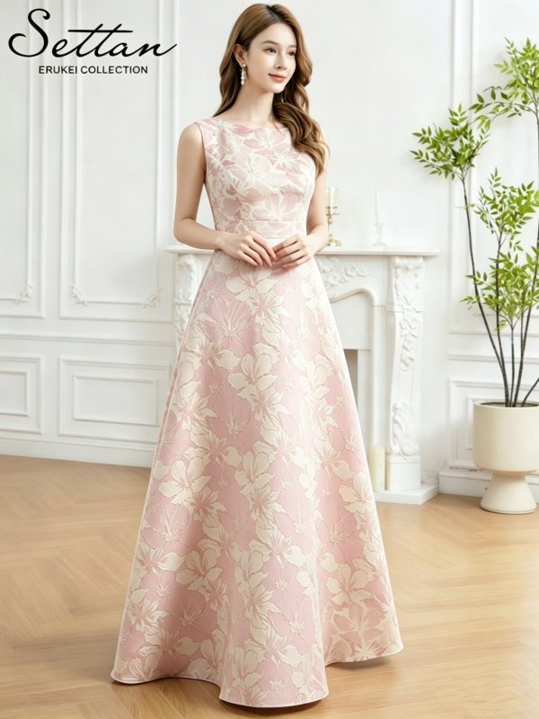 画像14: [送料無料][SETTAN]ピンク×シルバー・ブルー・ネイビー・ピンク×ゴールド・花柄・ラメ・ノースリーブ・フレア・Aライン・ロングドレス[即日発送][大きいサイズあり] (14)