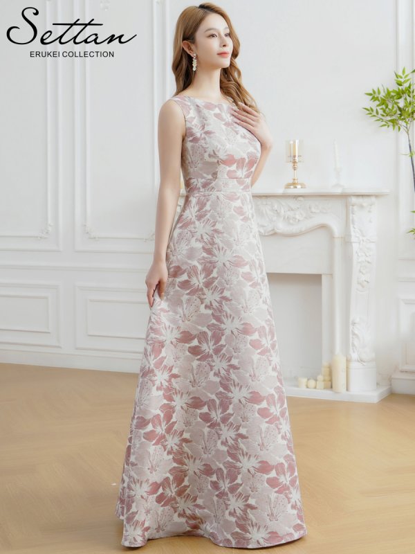 画像2: [送料無料][SETTAN]ピンク×シルバー・ブルー・ネイビー・ピンク×ゴールド・花柄・ラメ・ノースリーブ・フレア・Aライン・ロングドレス[即日発送][大きいサイズあり] (2)