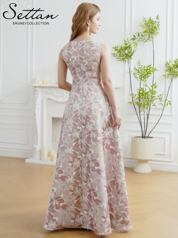 画像3: [送料無料][SETTAN]ピンク×シルバー・ブルー・ネイビー・ピンク×ゴールド・花柄・ラメ・ノースリーブ・フレア・Aライン・ロングドレス[即日発送][大きいサイズあり] (3)