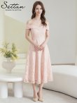 画像1: [送料無料][SETTAN]ピンク・ワンカラー・花柄・総レース・オフショルダー・Aライン・フレア・ミディアムドレス・ワンピース[即日発送][大きいサイズあり] (1)