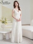 画像2: [送料無料][SETTAN]ホワイト・ピンク・ワンカラー・スパンコール・花柄・刺繍・総レース・Vネック・Aライン・フレア・ノースリーブ・ロングドレス[即日発送][大きいサイズあり] (2)