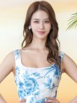 画像4: [送料無料][SETTAN]ホワイト×ブルー・オーガンジー・花柄・プリント・スクエアネック・ノースリーブ・タック・フレア・Aライン・ロングドレス[即日発送][大きいサイズあり] (4)