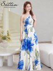 画像2: [送料無料][SETTAN]ホワイト×ピンク・ホワイト×ブルー・ホワイト×ネイビー・花柄・ワンショルダー・エレガント・Aライン・ノースリーブ・ロングドレス[即日発送][大きいサイズあり] (2)