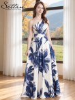 画像13: [送料無料][SETTAN]ホワイト×ピンク・ホワイト×ブルー・ホワイト×ブネイビー・花柄・ワンショルダー・エレガント・Aライン・ノースリーブ・ロングドレス[即日発送][大きいサイズあり] (13)