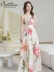 画像2: [送料無料][SETTAN]ホワイト×ピンク・花柄・ワンショルダー・エレガント・Aライン・ノースリーブ・ロングドレス[即日発送][大きいサイズあり] (2)