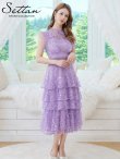 画像8: [送料無料][SETTAN]ブルー・パープル・花柄・総レース・プチハイネック・フリルスリーブ・ティアード・Aライン・ミディアムドレス・ワンピース[即日発送][大きいサイズあり] (8)