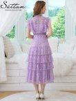 画像9: [送料無料][SETTAN]ブルー・パープル・花柄・総レース・プチハイネック・フリルスリーブ・ティアード・Aライン・ミディアムドレス・ワンピース[即日発送][大きいサイズあり] (9)
