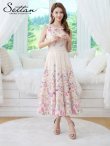 画像5: [送料無料][SETTAN]プリント・ボートネック・ノースリーブ・ウエストタック・花柄・フレア・Aライン・ミディアムドレス[即日発送][大きいサイズあり] (5)