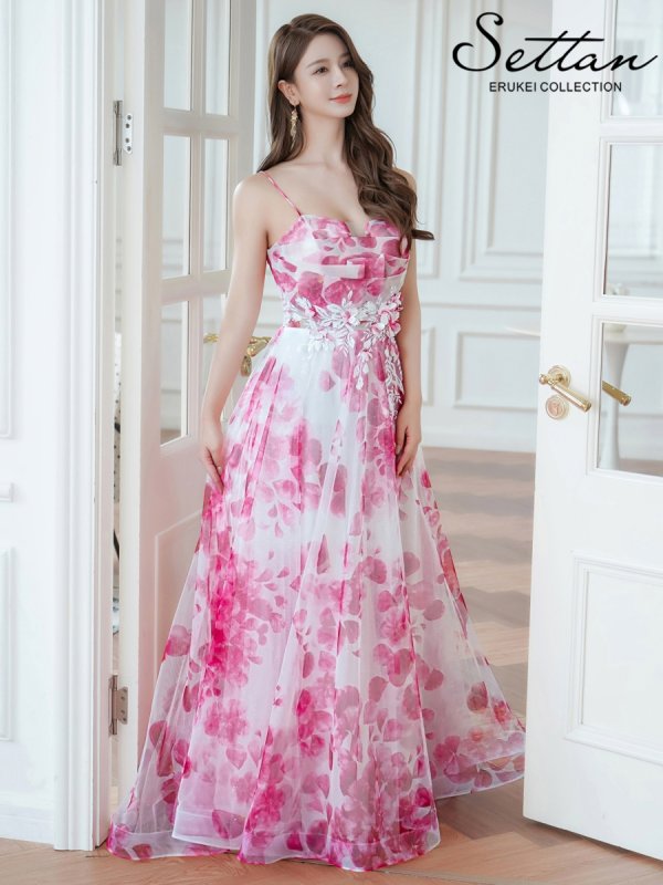 画像8: [送料無料][SETTAN]ホワイト×ブルー・ホワイト×ピンク・立体フラワー・ラメ・プリント・花柄・レース・キャミソール・スピンドル・Aライン・ロングドレス[即日発送][大きいサイズあり] (8)