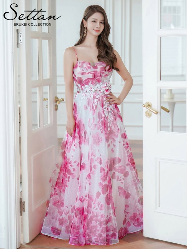 画像11: [送料無料][SETTAN]ホワイト×ブルー・ホワイト×ピンク・立体フラワー・ラメ・プリント・花柄・レース・キャミソール・スピンドル・Aライン・ロングドレス[即日発送][大きいサイズあり] (11)