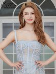 画像10: [送料無料][SETTAN]ベージュ・ブルー・総レース・チュールレース・スパンコール・ビスチェ・ワンショルダー・ドレープ・タイト・スリット・インナーミニドレス・ロングドレス[即日発送][大きいサイズあり] (10)