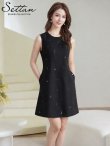 画像2: [送料無料][GINZA COUTURE]ブラック・ホワイト・ワンカラー・シンプル・ラインストーン・スパンコール・ポケット・ノースリーブ・Aライン・ミニドレス・ワンピース[即日発送][大きいサイズあり] (2)