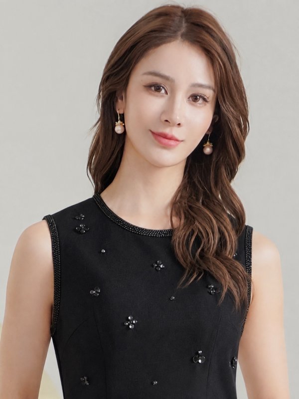 画像4: [送料無料][GINZA COUTURE]ブラック・ホワイト・ワンカラー・シンプル・ラインストーン・スパンコール・ポケット・ノースリーブ・Aライン・ミニドレス・ワンピース[即日発送][大きいサイズあり] (4)
