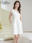 画像1: [送料無料][GINZA COUTURE]ホワイト・ブラック・ワンカラー・シンプル・ラインストーン・スパンコール・ポケット・ノースリーブ・Aライン・ミニドレス・ワンピース[即日発送][大きいサイズあり] (1)