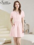 画像8: [送料無料][SETTAN]アイボリー・ピンク・ブラック・ワンカラー・ラインストーン・フロントジップ・半袖・ポケット・Aライン・フレア・ミニドレス・ワンピース[即日発送][大きいサイズあり] (8)