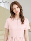 画像10: [送料無料][SETTAN]アイボリー・ピンク・ブラック・ワンカラー・ラインストーン・フロントジップ・半袖・ポケット・Aライン・フレア・ミニドレス・ワンピース[即日発送][大きいサイズあり] (10)
