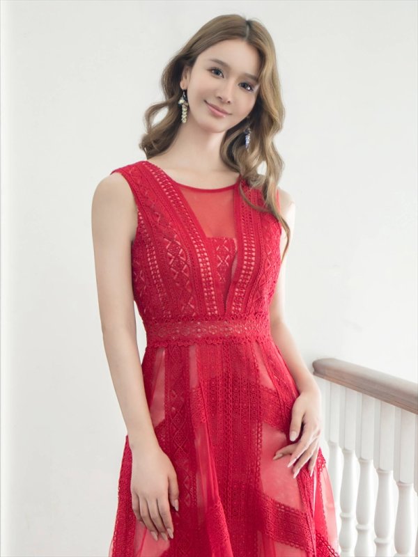 画像19: [送料無料][SETTAN]ブラック・ホワイト・ピンク・ワインレッド・レース・チュール・ノースリーブ・イレギュラーヘム・インナーミニ・ロングドレス[即日発送][大きいサイズあり] (19)