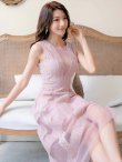 画像16: [送料無料][SETTAN]ワインレッド・ホワイト・ ピンク・ブラック・レース・チュール・ノースリーブ・イレギュラーヘム・インナーミニ・ロングドレス[即日発送][大きいサイズあり] (16)