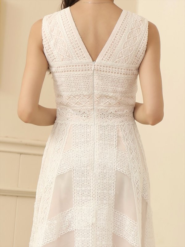 画像9: [送料無料][SETTAN]ブラック・ホワイト・ピンク・ワインレッド・レース・チュール・ノースリーブ・イレギュラーヘム・インナーミニ・ロングドレス[即日発送][大きいサイズあり] (9)