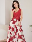 画像10: [送料無料][SETTAN]ブラック・レッド・立体刺繍・フラワー・ウエストリボン・スピンドル・ノースリーブ・Aライン・Vネック・ロングドレス[即日発送][大きいサイズあり] (10)