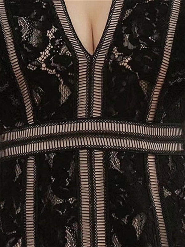 画像7: [送料無料][SETTAN]ホワイト・ブラック×ベージュ・総レース・Aライン・フレア・スリーブドレス・Vネック・ミニドレス・ワンピース[即日発送][大きいサイズあり] (7)