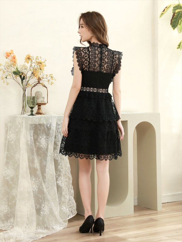 画像7: [送料無料][SETTAN]ホワイト・ブラック・ノースリーブ・ティアード・レース・ミニドレス・ワンピース[即日発送][大きいサイズあり] (7)