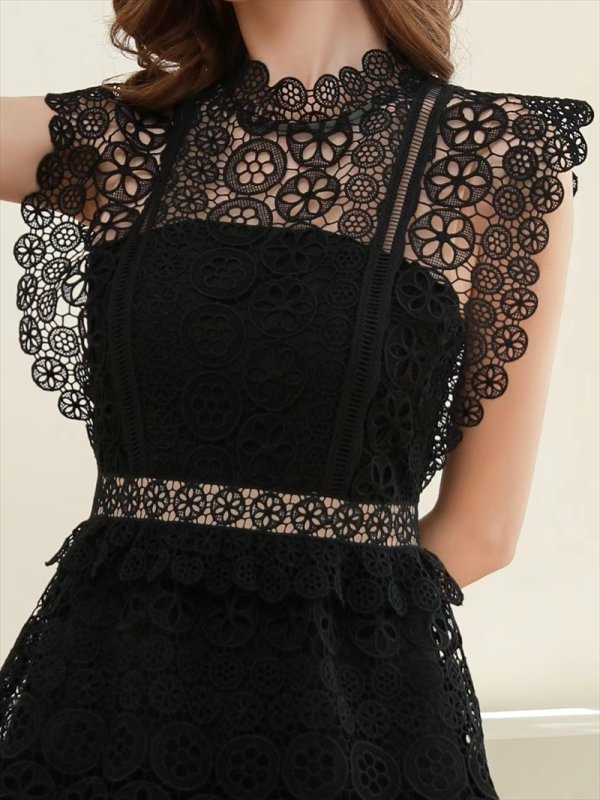 画像8: [送料無料][SETTAN]ホワイト・ブラック・ノースリーブ・ティアード・レース・ミニドレス・ワンピース[即日発送][大きいサイズあり] (8)